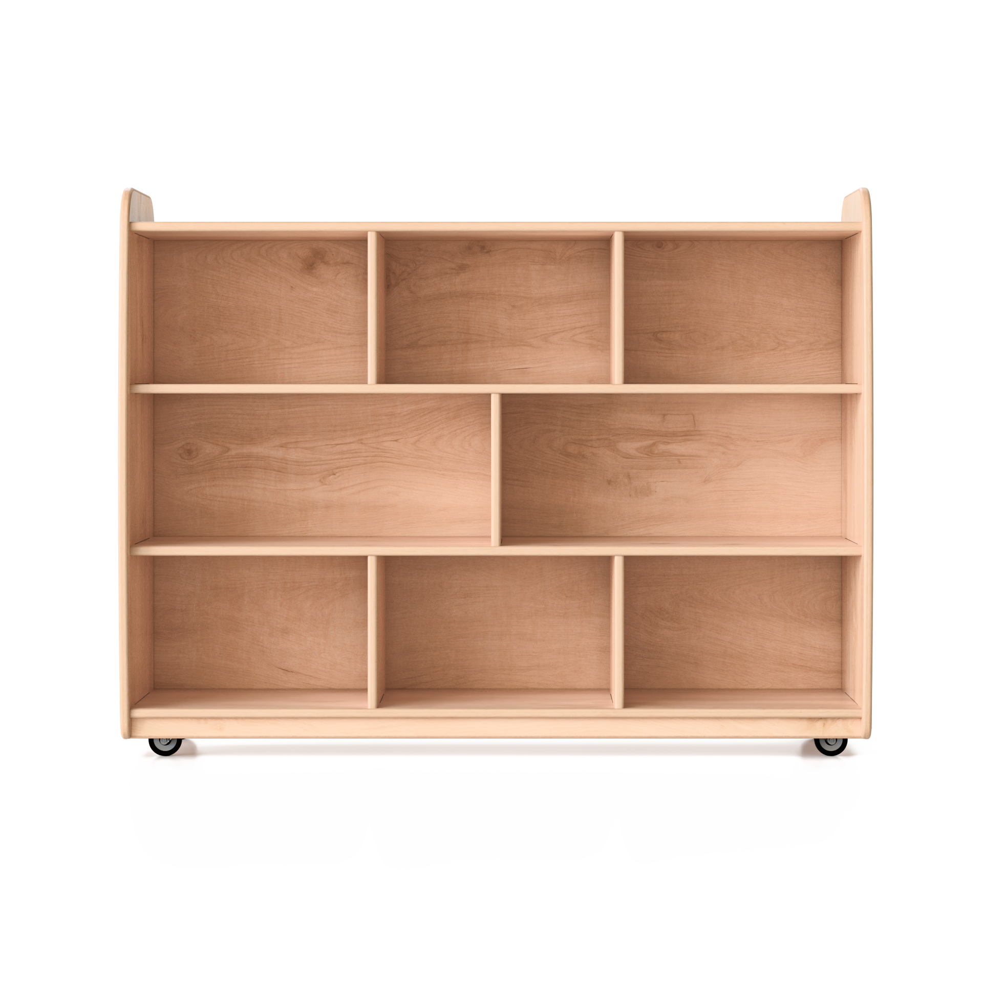 Backed Two Shelves - Long Horizontal with Vertical Dividers - with Casters Fern Kids