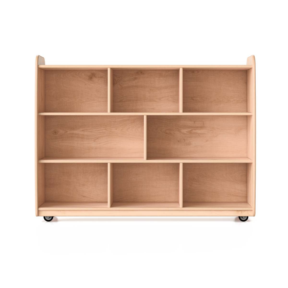Backed Two Shelves - Long Horizontal with Vertical Dividers - with Casters Fern Kids