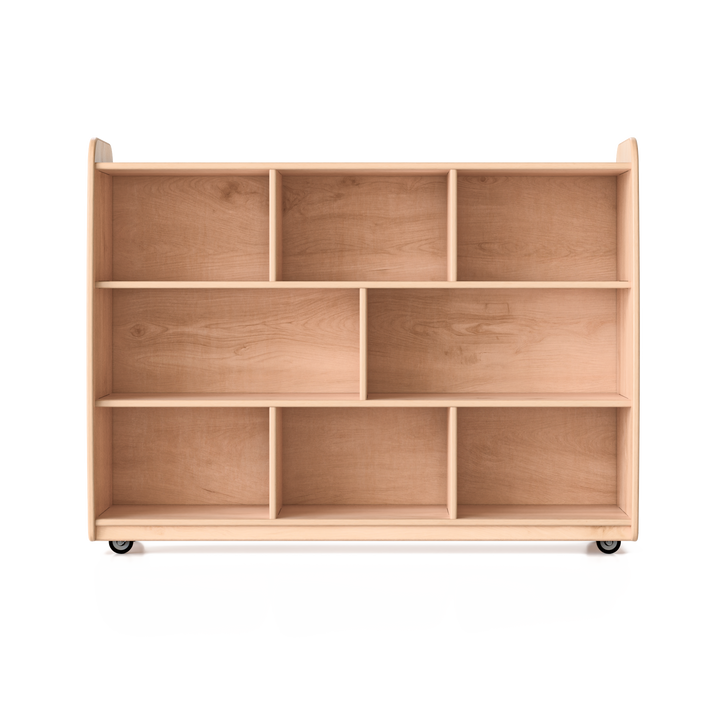 Backed Two Shelves - Long Horizontal with Vertical Dividers - with Casters Fern Kids