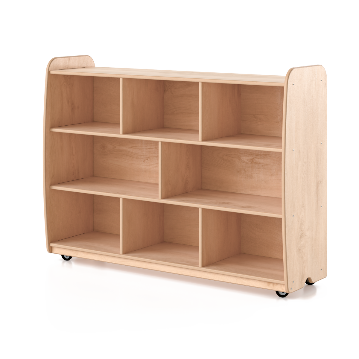 Backed Two Shelves - Long Horizontal with Vertical Dividers - with Casters Fern Kids