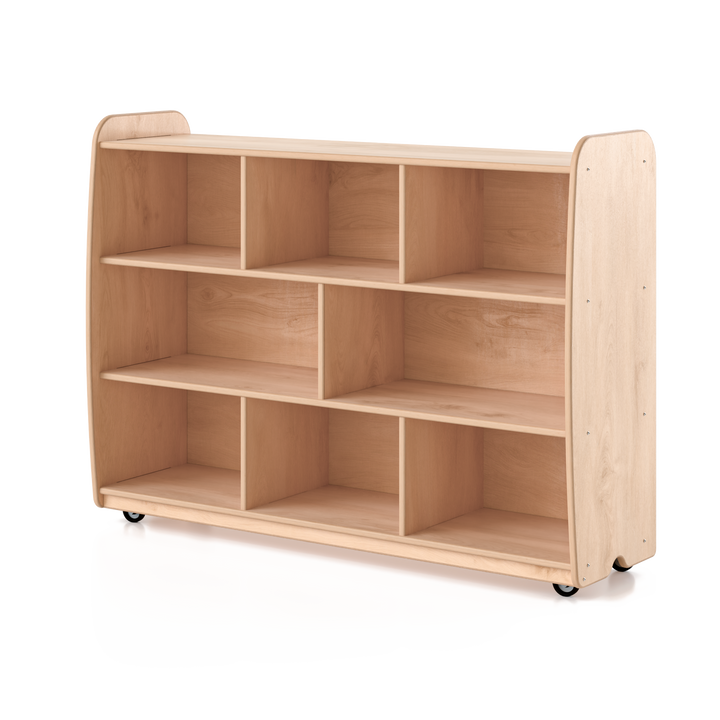 Backed Two Shelves - Long Horizontal with Vertical Dividers - with Casters Fern Kids