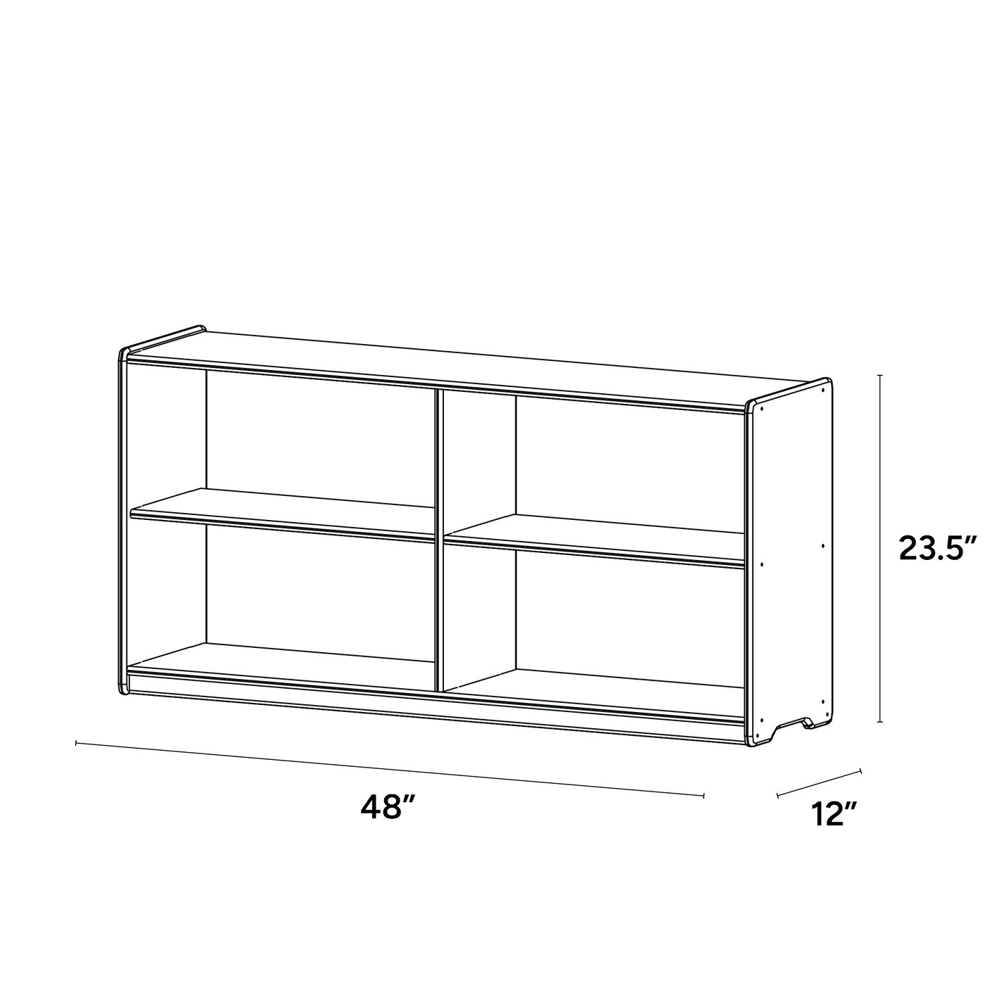 Foundation Acrylic Backed Long Horizontal Four Section One Shelf w/Vertical Dividers