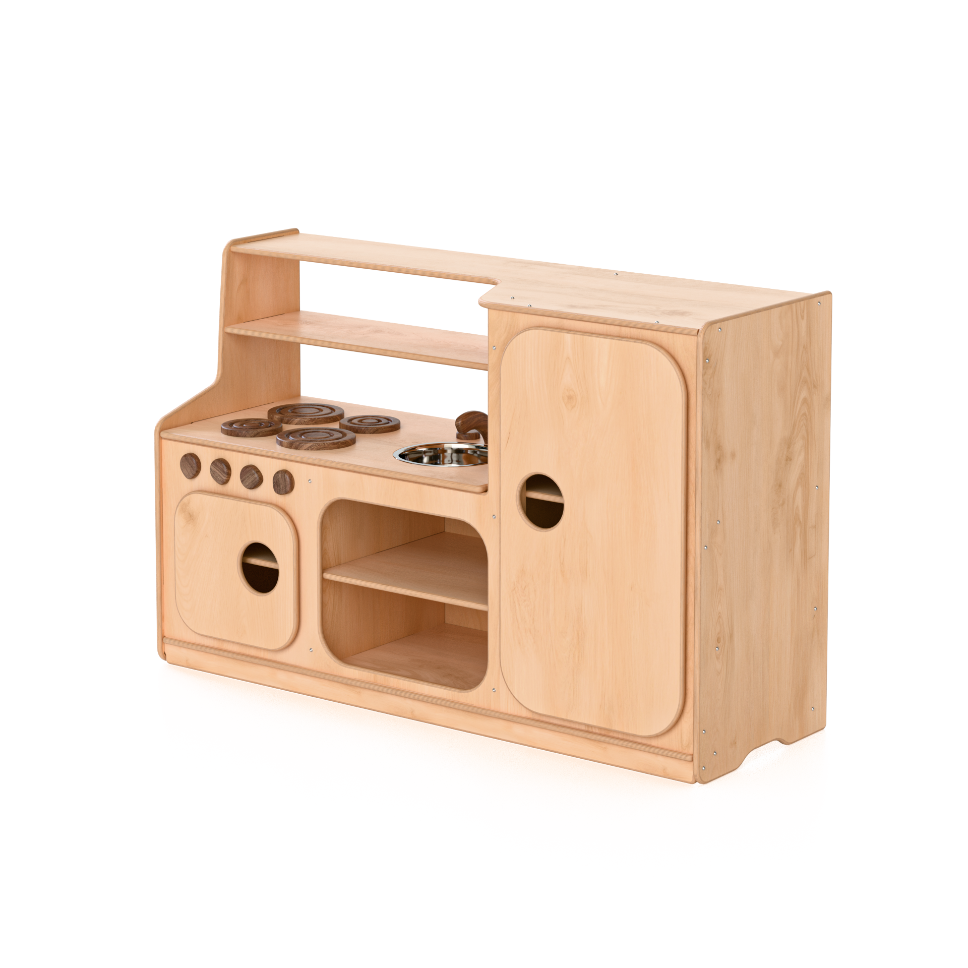 3-in-1 Full Kitchen for Toddlers - angled perspective render, no background