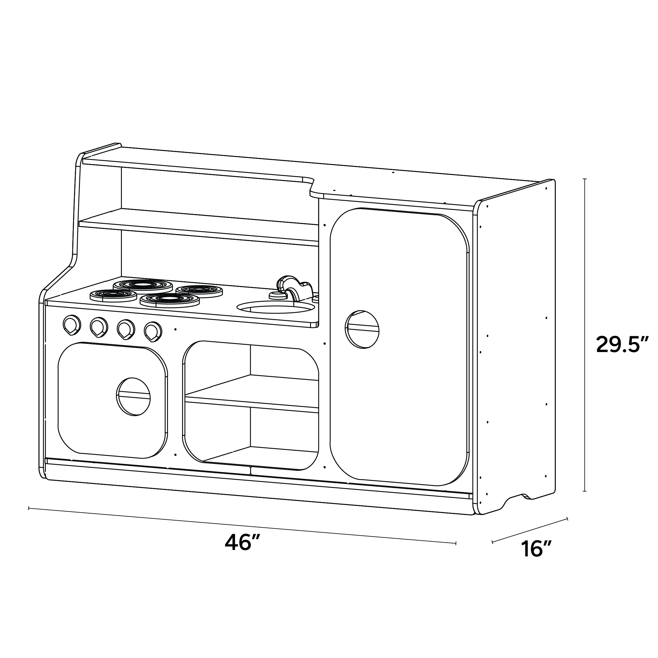 3-in-1 Full Kitchen for Toddlers - ISO isometric view