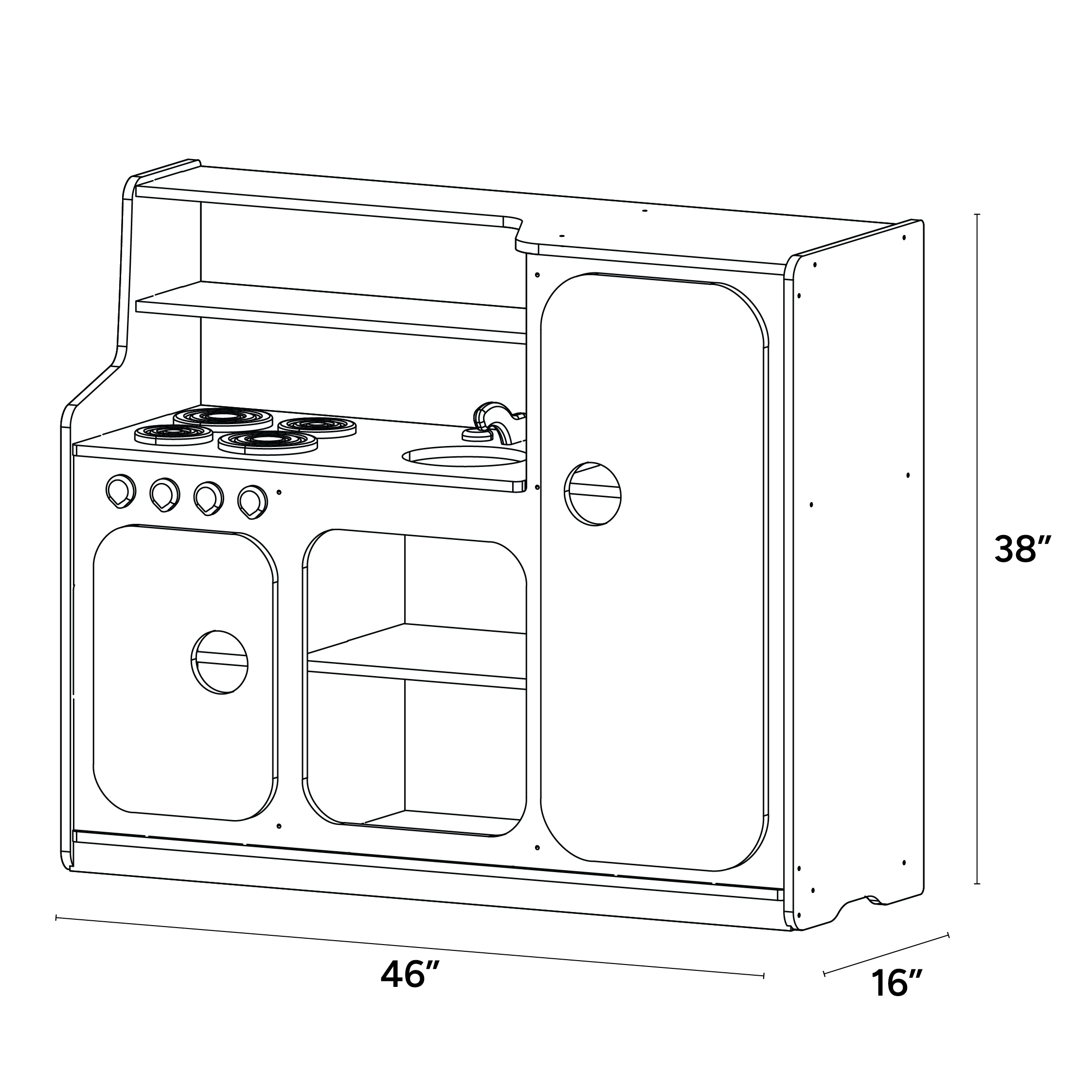 3-in-1 Full Kitchen for Preschoolers - ISO isometric view
