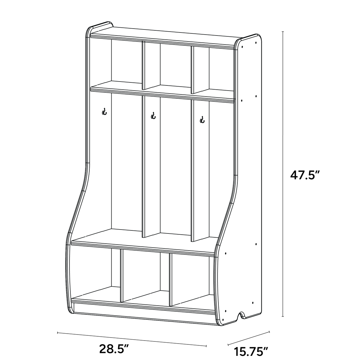 3 Section Cubbie Locker - ISO isometric view
