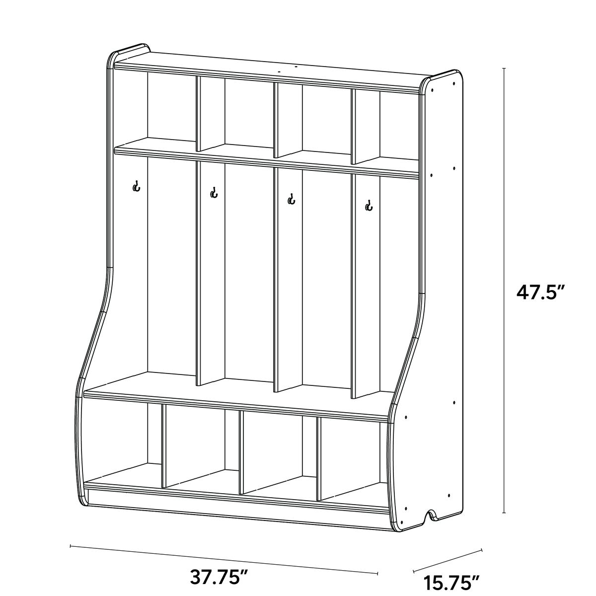 4 Section Cubbie Locker - ISO isometric view