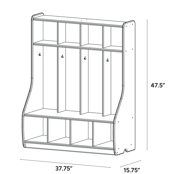 4 Section Cubbie Locker - ISO isometric view
