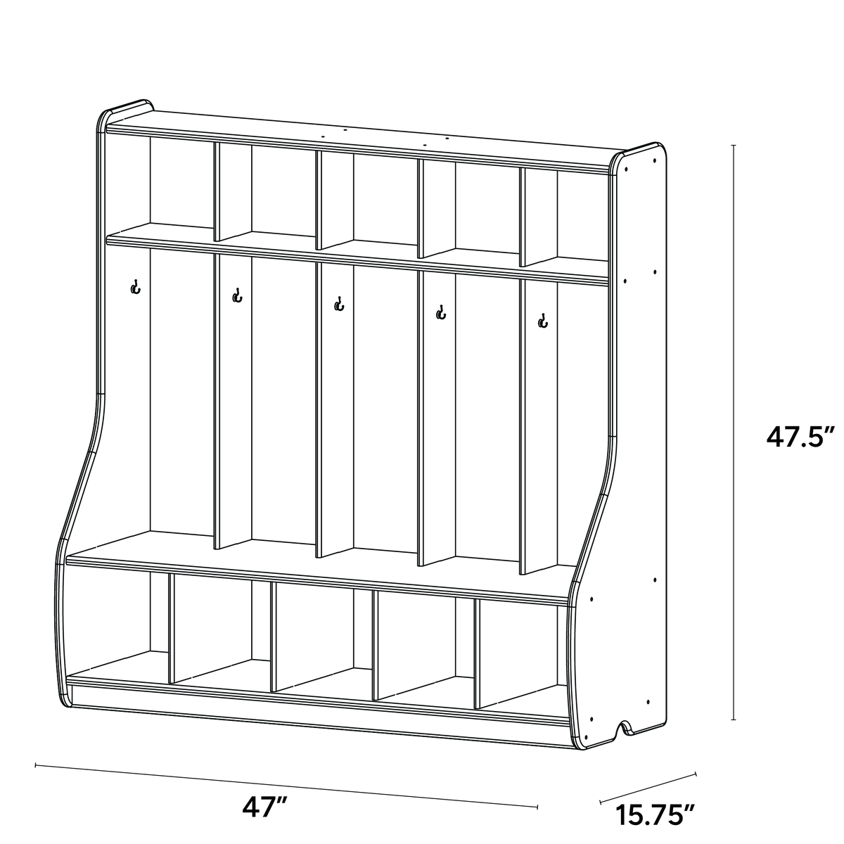 5 Section Cubbie Locker - ISO isometric view