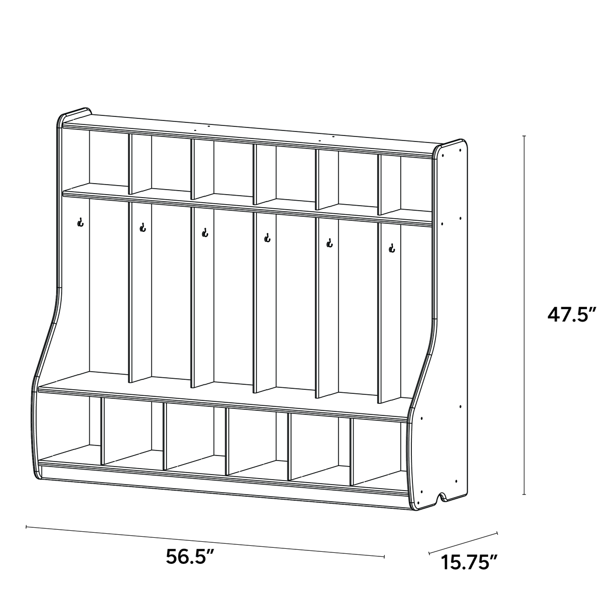 6 Section Cubbie Locker - ISO isometric view