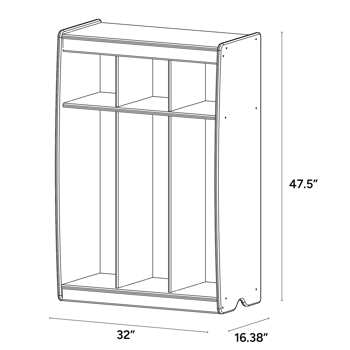 3 Section Open Locker