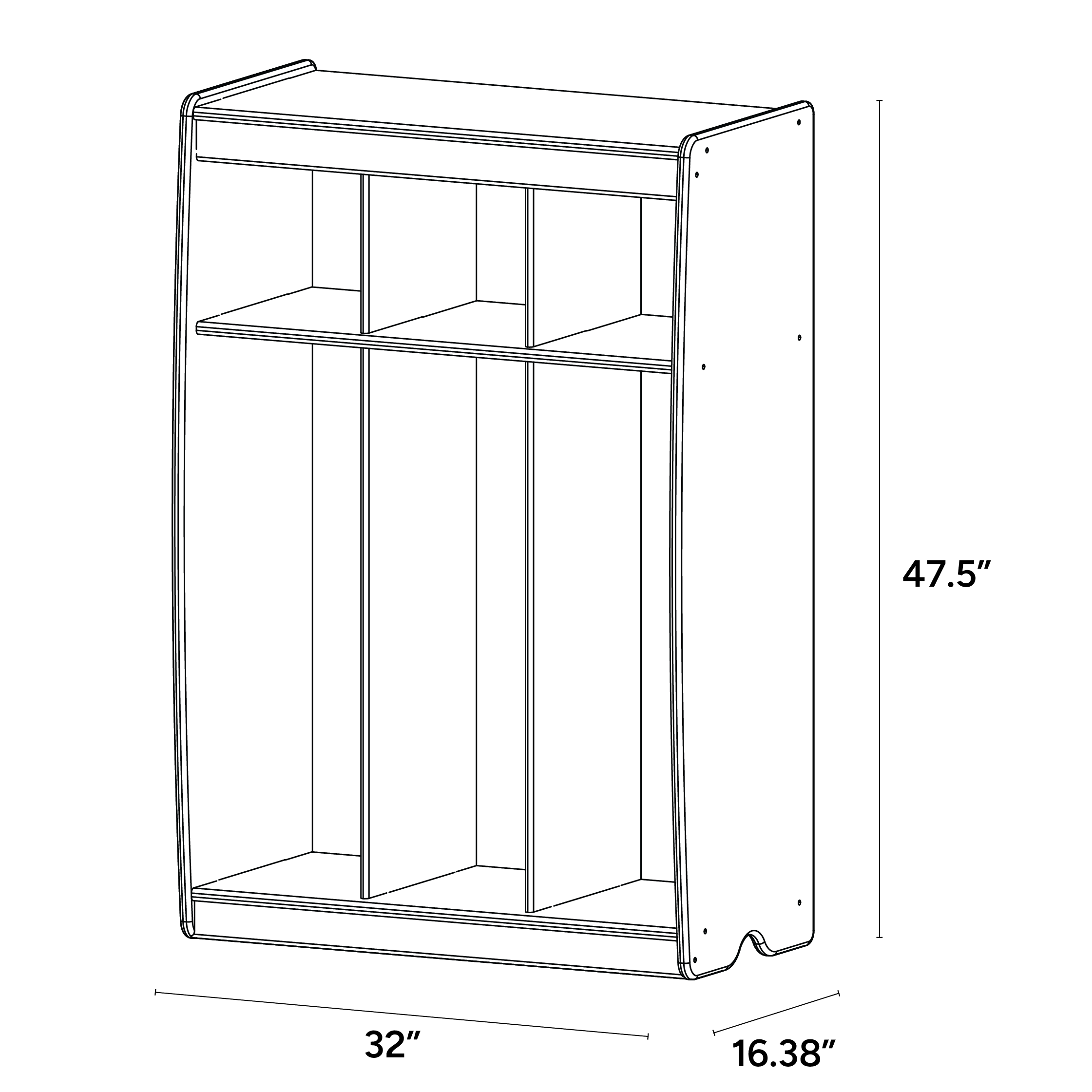 3 Section Open Locker - ISO isometric view