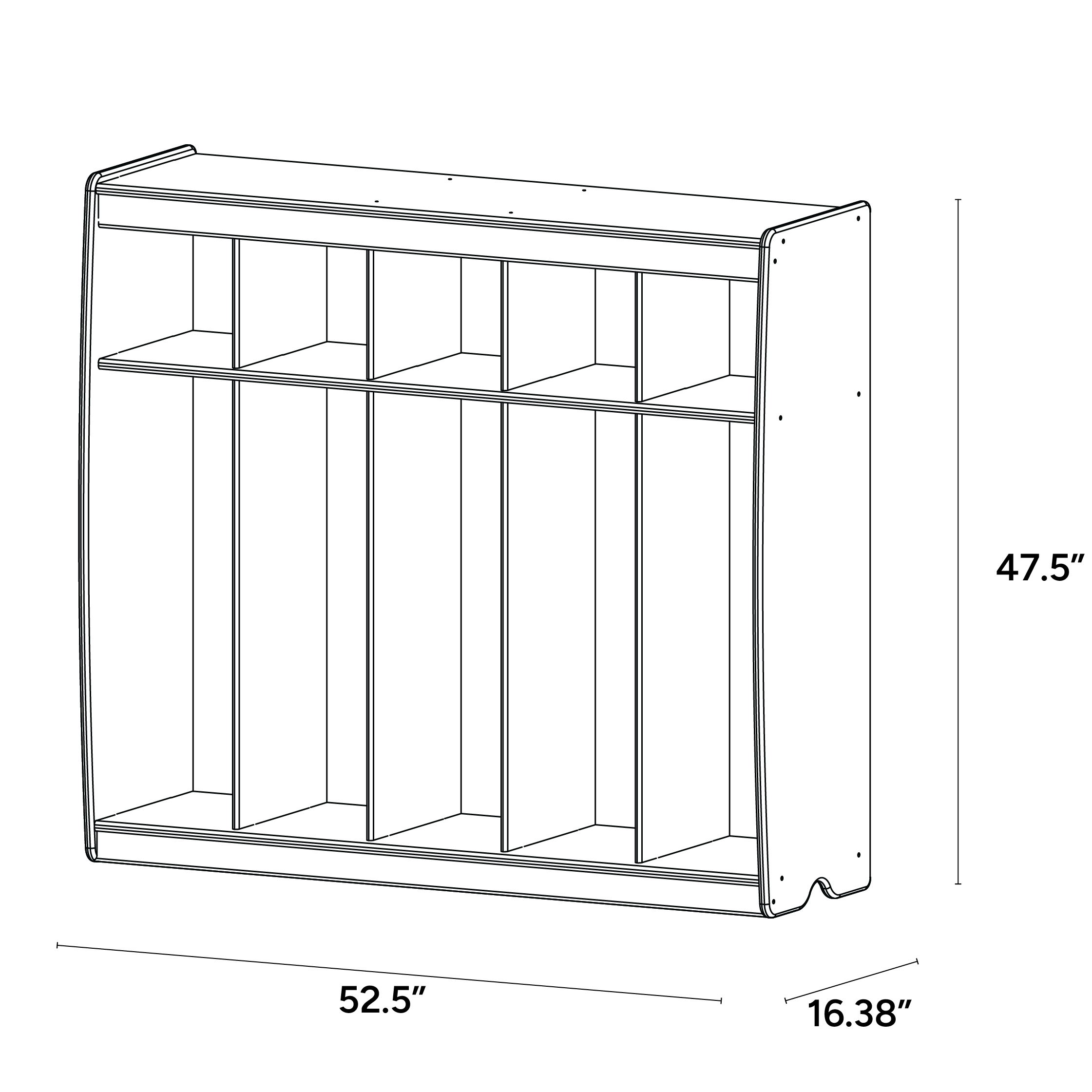5 Section Open Locker - ISO isometric view