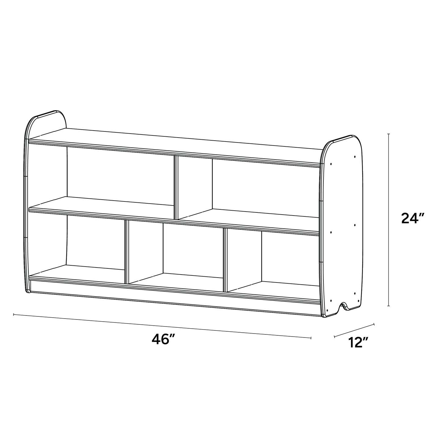 Open One Shelf - Long Horizontal with Vertical Dividers