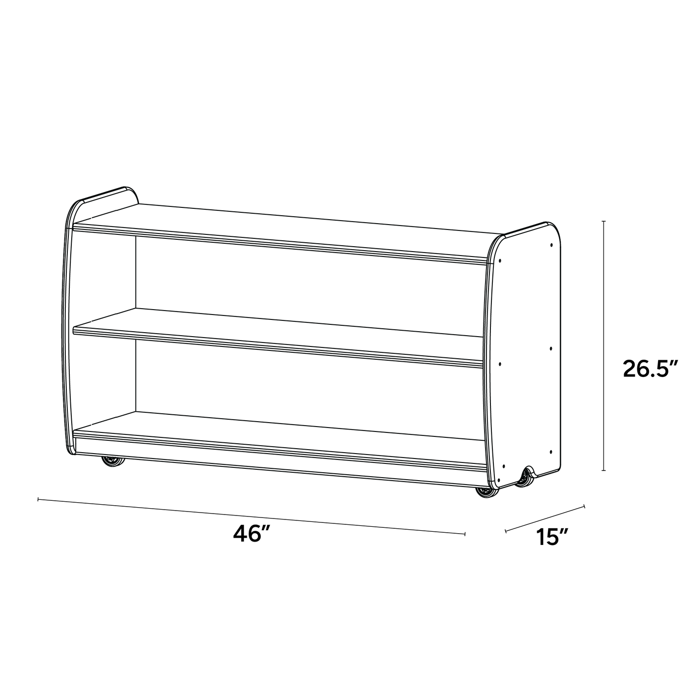 Backed One Shelf - Long Horizontal - with Casters