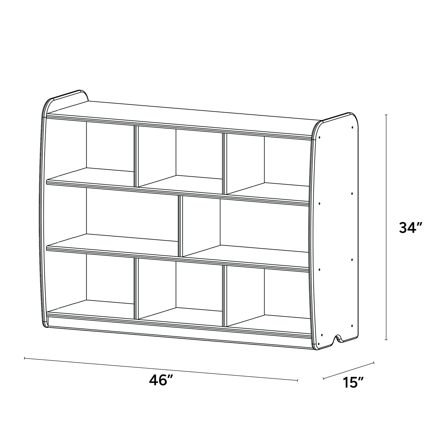 Backed Two Shelves - Long Horizontal with Vertical Dividers