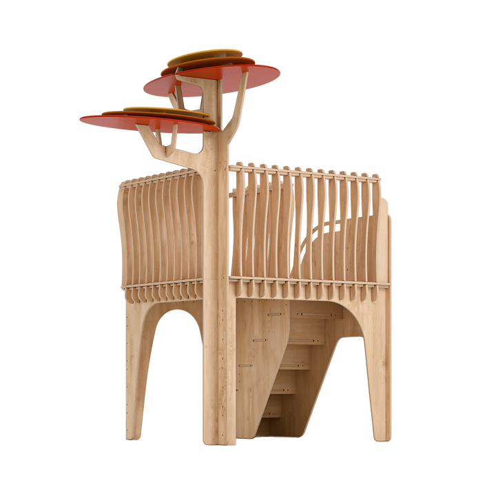 Wooden chair with a unique design on a white background
