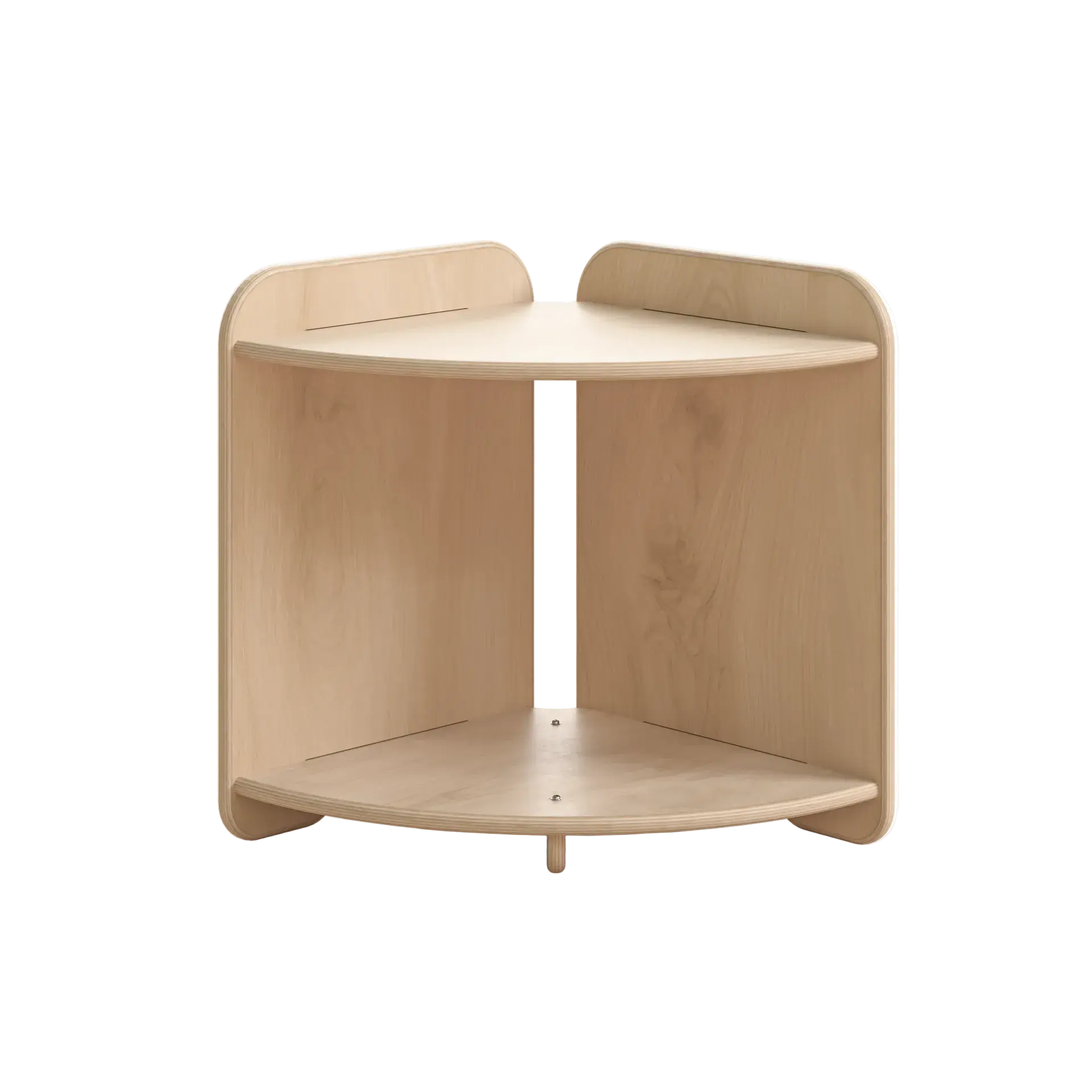 Wooden corner shelf on a white background