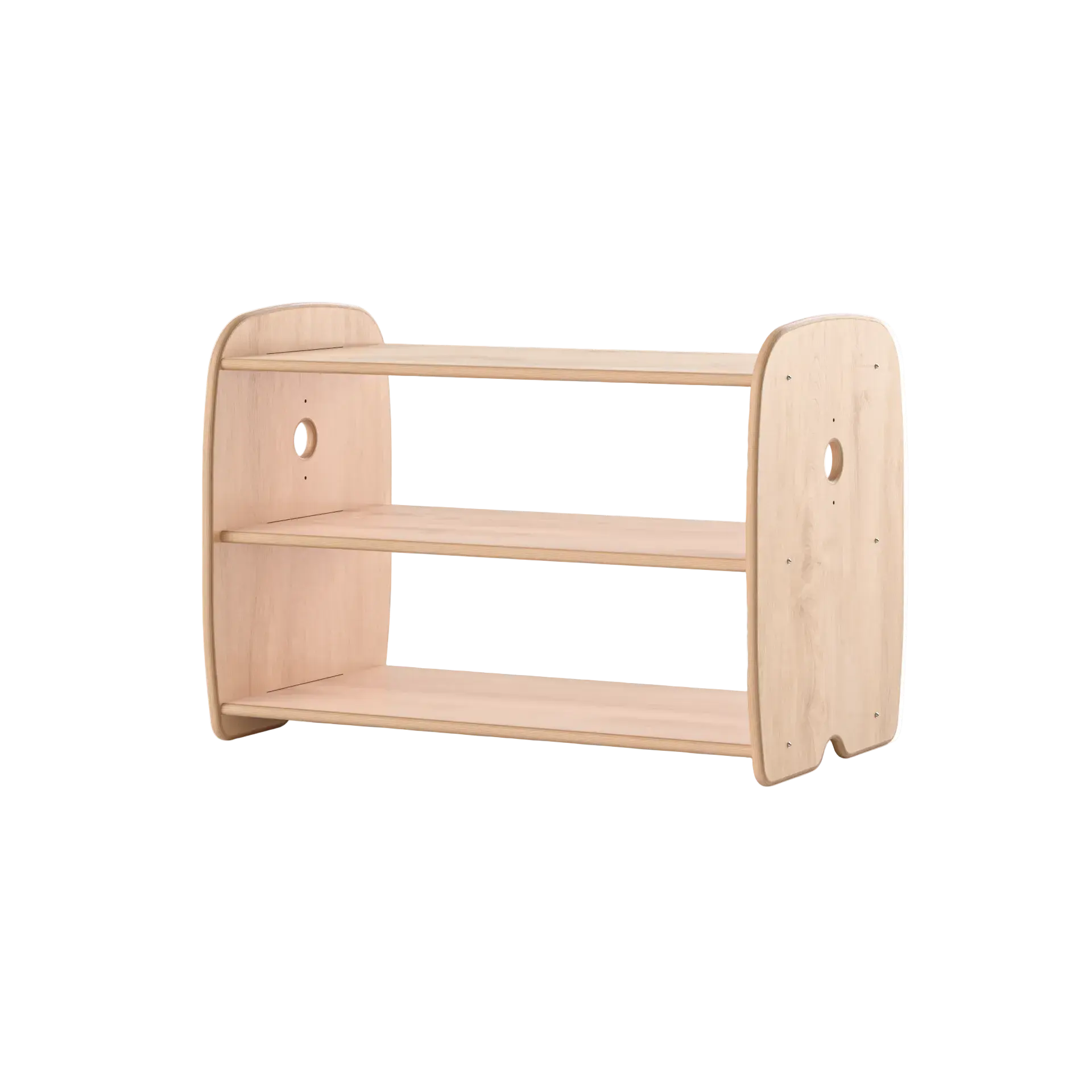 Wooden shelf with two shelves on a white background