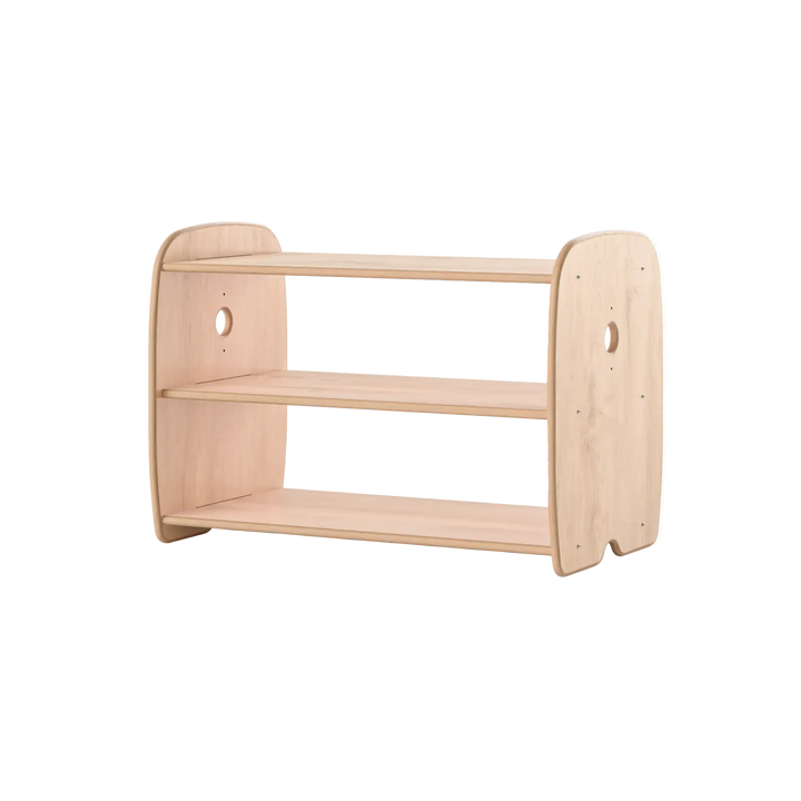Wooden shelf with two shelves on a white background