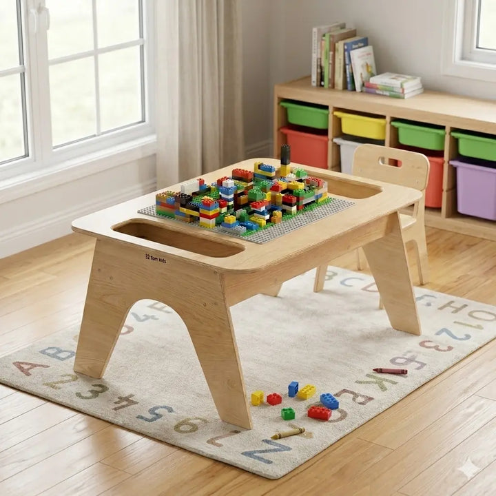 Building Bricks Activity Table (LEGO Compatible) - without Bottom Shelf Base Fern Kids