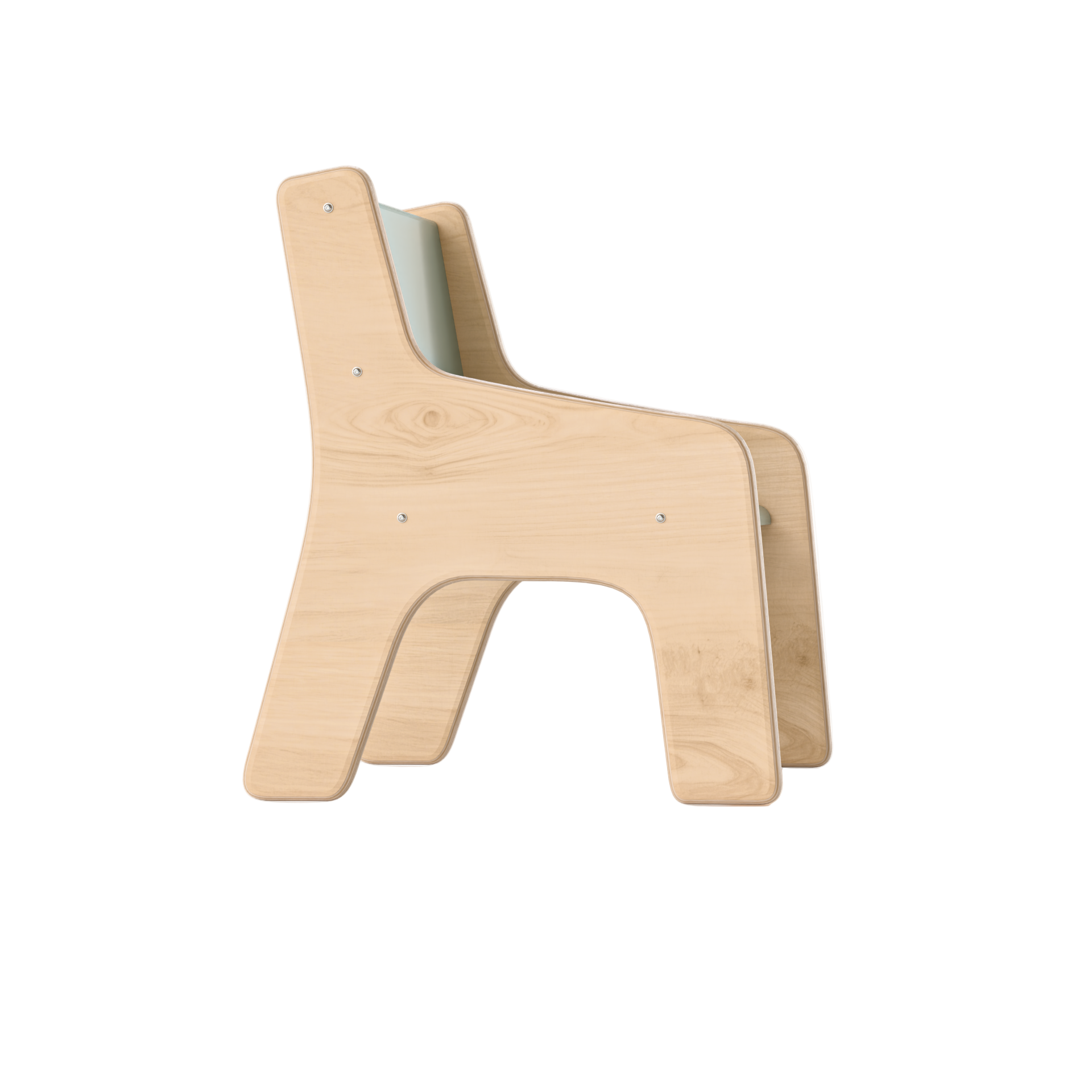 Wooden chair with a light gray cushion on a white background