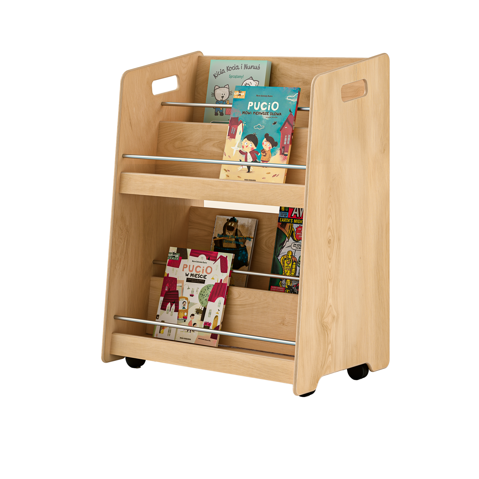Library Book Shelf with Stainless Steel Bars